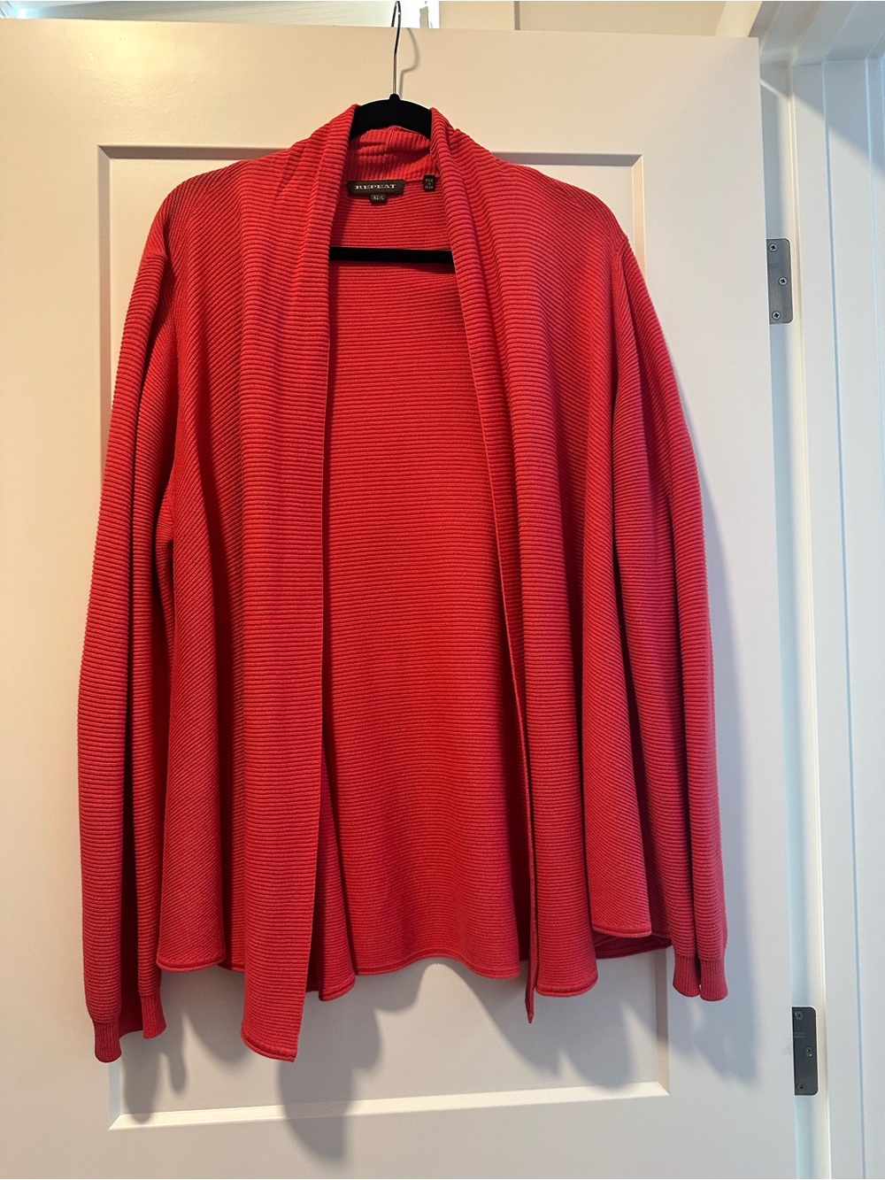 Coral-Red Open Cardigan with Shawl Collar